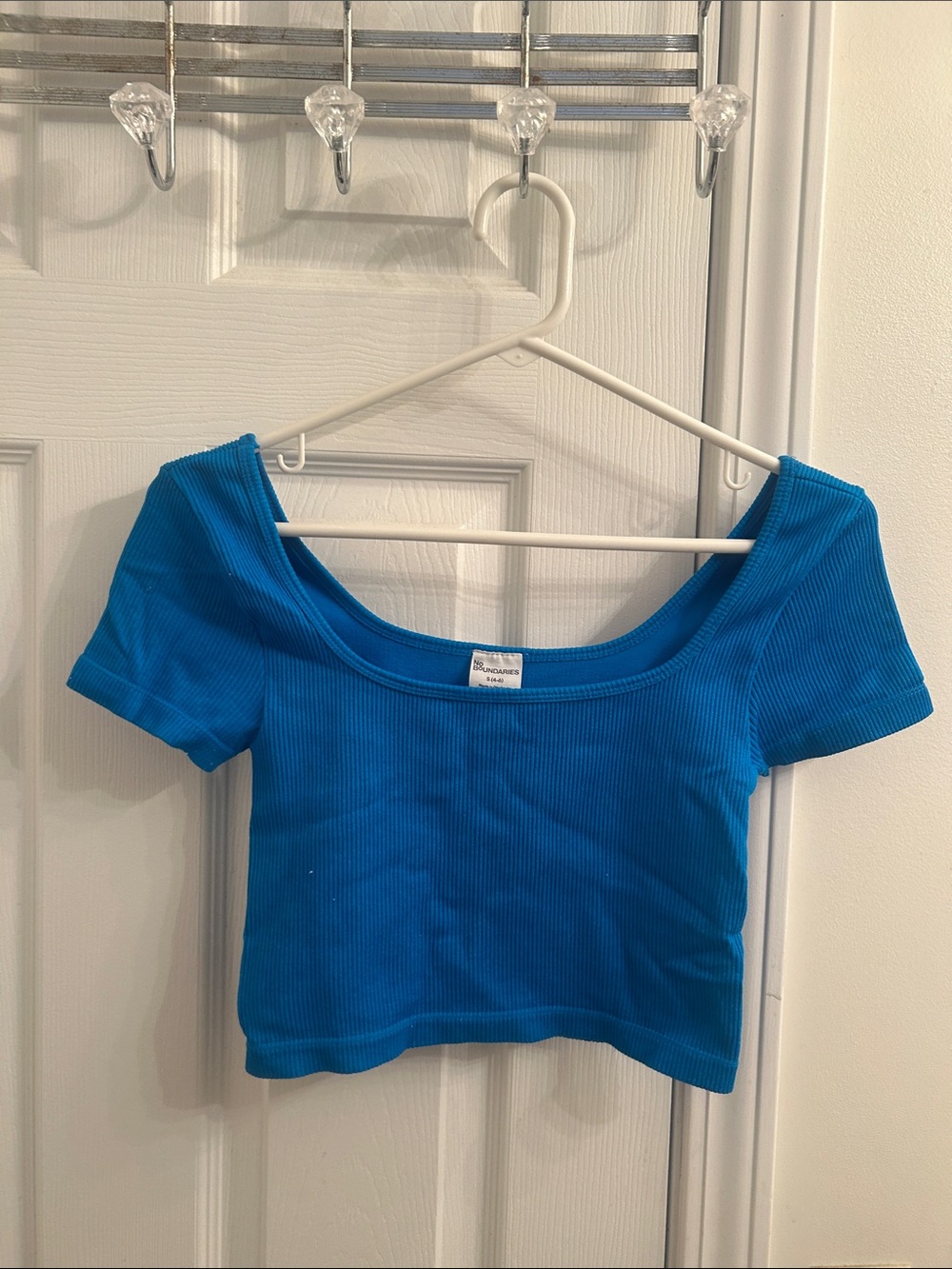 No Boundaries Bright Blue Ribbed Scoop Crop Top